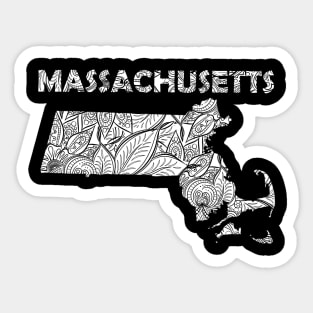 Mandala art map of Massachusetts with text in white Sticker